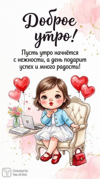 Милая девочка-офисный работник: Нежное утро и успешный день!. Картинка из нейронной сети Нано Банана