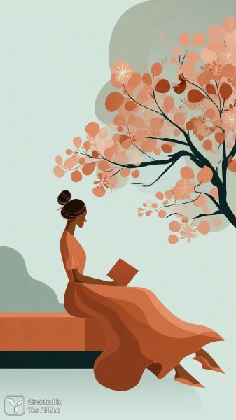 Спокойное чтение под цветущим деревом в стиле минимализма. Нейронная сеть Midjourney