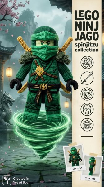 Яркий ниндзя: коллекционный постер LEGO NINJAGO в стиле спинджицу. Генерация из нейронной сети Нано Банана