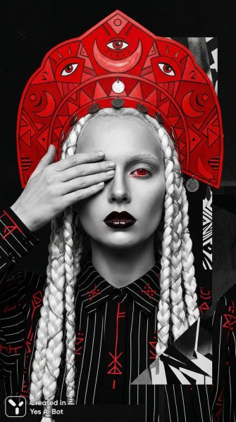 Загадочный портрет: сплав этнических мотивов и футуристической эстетики в графическом стиле. Картинка из нейросети Nano Banana
