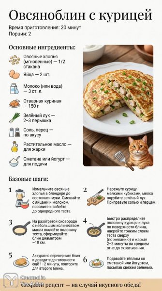 Овсяноблин с курицей: быстрый и полезный рецепт домашнего обеда. Нейросеть NanoBanana