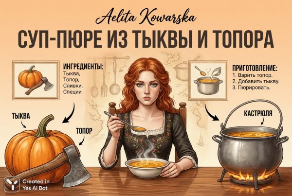 Тыквенный суп и творческий беспорядок: инфографика от Aelita Kowarska. Генерация из нейронной сети Nano Banana