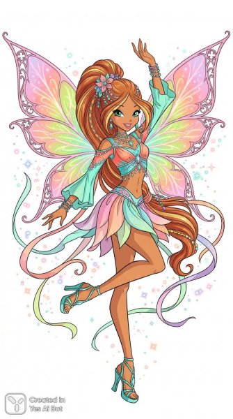 Волшебная фея в танце: яркий дизайн персонажа в стиле Winx. Нейросеть NanoBanana