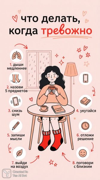 Как справиться с тревогой: простые шаги к спокойствию и внутреннему умиротворению. Изображение из нейросети Nano Banana