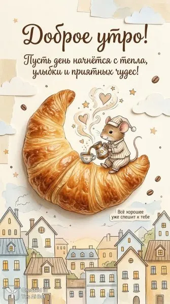 Утреннее волшебство: Сладкий сон над пастельным городком. Нейросеть NanoBanana
