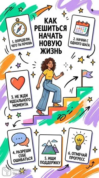 Начни новую жизнь: вдохновение и поддержка для женщин. Изображение из нейросети Nano-Banana
