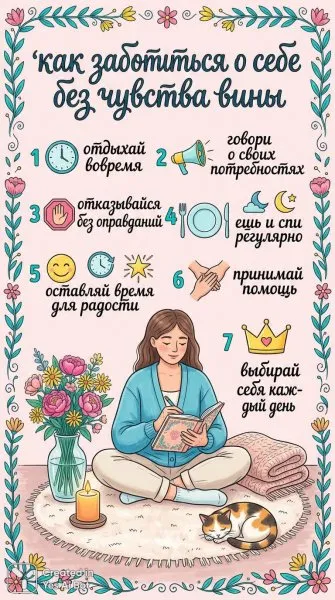 Забота о себе: уютные советы для женского равновесия и гармонии с собой. Генерация из нейронной сети NanoBanana