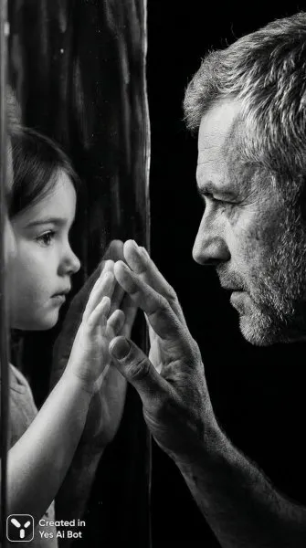 Отражение поколений: нежная связь сквозь время и стекло. Изображение из нейронной сети Нано Банана