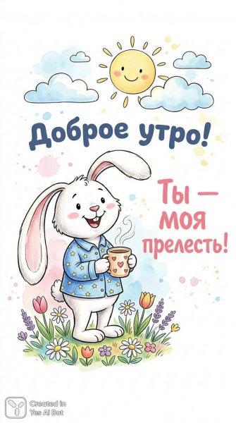 Утро с пушистым кроликом и нежной заботой о любимом человеке. Картинка из нейросети Nano-Banana
