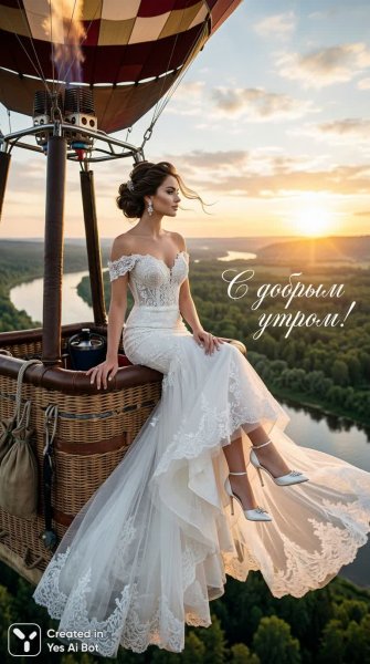 Утро в воздушном шаре: элегантность и безмятежность над пейзажем. Генерация из нейросети Nano Banana
