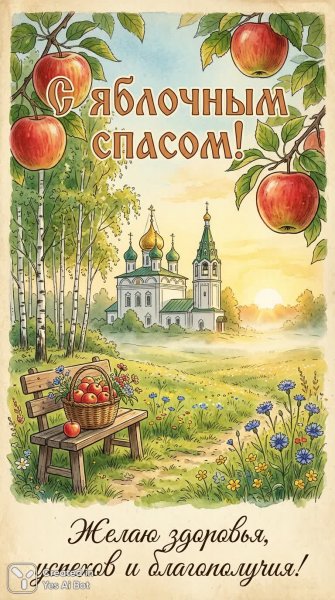 Яблочный Спас: Традиции и Благополучие в Русском Стиле. Изображение из нейронной сети NanoBanana