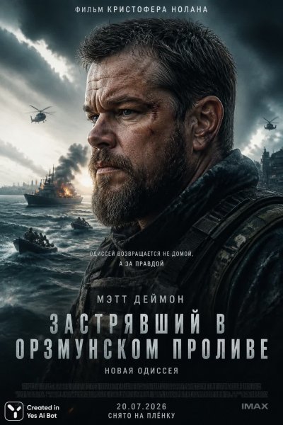 Одиссея Нолана: Ветеран застрял в Орзмунском проливе 8k. Изображение из нейронной сети Sora Ai Images