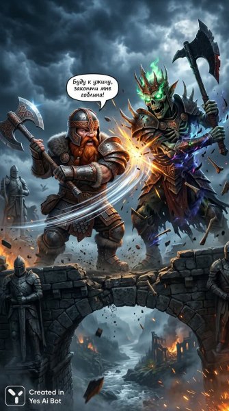 Эпичные схватки: юмор и отвага в мире темного фэнтези и RPG приключений. Картинка из нейронной сети Нано Банана