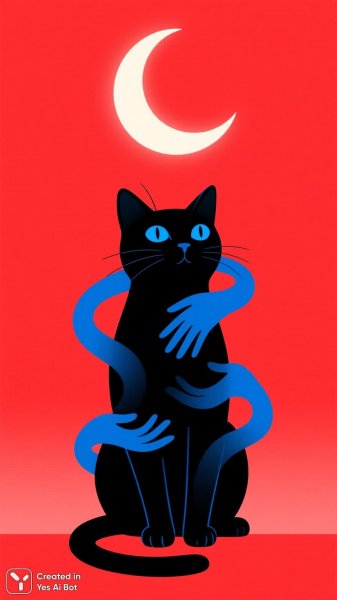 Кошачья луна: сновидческая иллюстрация в минималистичном стиле. Нейронная сеть QWEN