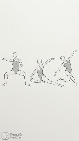 Анатомическое исследование: три фигуры в движении и позе. Генерация из нейронной сети NanoBanana