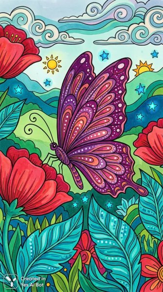 Загадочная бабочка в волшебном мире цветов и звёзд. Генерация из нейронной сети Nano Banana