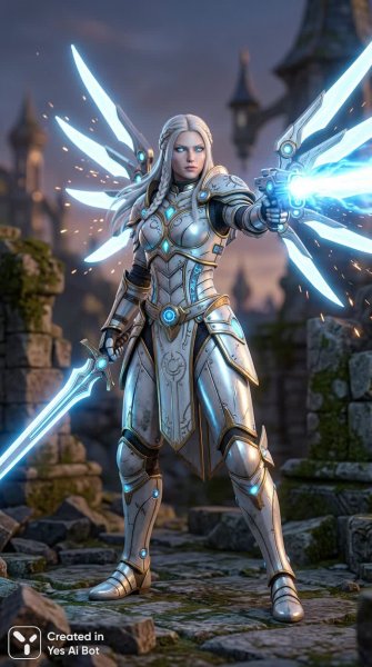 Воительница Серафим: Ярость Архангела в стиле Sacred 2. Картинка из нейросети Nano Banana