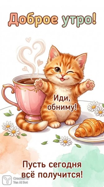 Обнимашки с очаровательным котенком и утреннее настроение. Изображение из нейронной сети Nano Banana
