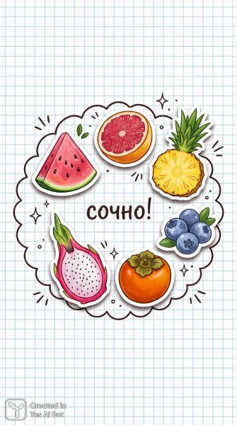 Сочные фрукты: яркий набор стикеров в стиле гоше. Генерация из нейросети NanoBanana