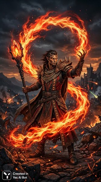 Могучий драконий маг: величие пламени и древней силы в стиле Sacred 2. Картинка из нейронной сети Nano Banana