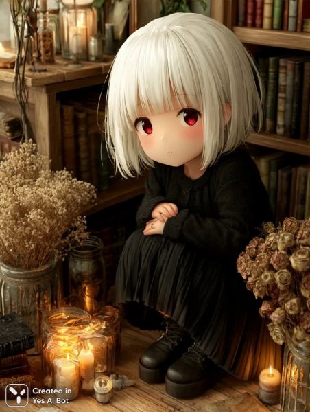 Загадочная готика: девушка в свете свечей и старинных книг. Генерация из нейросети Миджорни