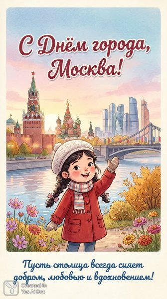 Москва в осеннем свете: праздничное приветствие городу. Нейронная сеть NanoBanana