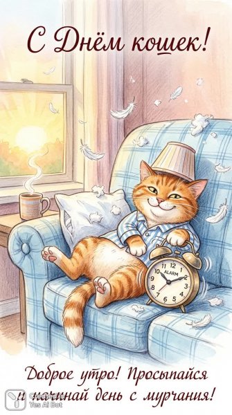 Мурлыкающее утро: кошачьи проделки и солнечный рассвет. Нейронная сеть Nano Banana