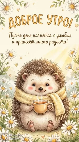 Утро с уютным ежиком и чашкой горячего чая. Нейросеть Нано Банана