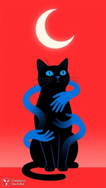 Кошачья луна: сновидческая иллюстрация в минималистичном стиле. Нейронная сеть QWEN