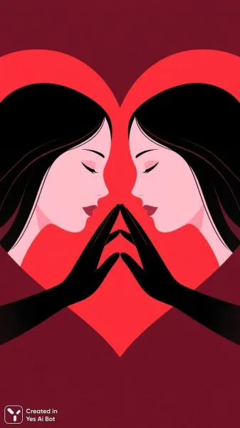 Две женские фигуры в форме сердца: сюрреалистичная романтика. Изображение из нейронной сети Qwen images Ai
