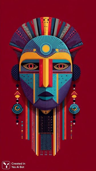 Яркий этнический портрет в стиле модерн с африканскими мотивами и геометрическими узорами. Картинка из нейросети Midjourney