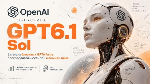 OpenAI выпустила GPT‑6.1 Sol: заявлена близкая к GPT‑6 Astra производительность при меньшей цене