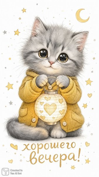 Милый котенок в кардигане с фонариком. Нейросеть Sora Ai Images