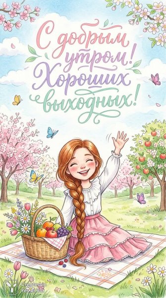 Веселое утро и прекрасные выходные в стиле акварели. Генерация из нейронной сети Nano Banana