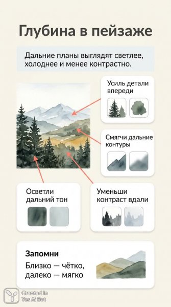 Создание воздушной перспективы: секреты глубины в пейзаже для Pinterest. Нейросеть Nano Banana