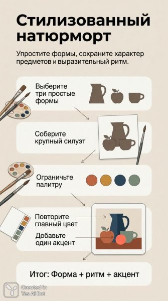 Как создать стилизованный натюрморт: простые формы и выразительный ритм. Картинка из нейросети Nano Banana