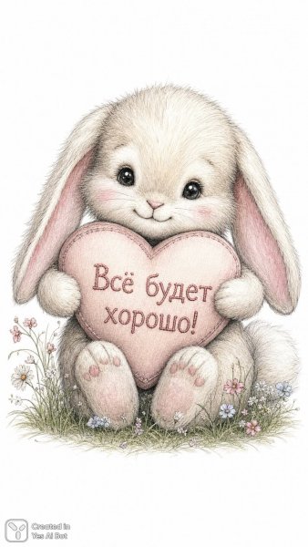 Нежный кролик с сердечком: иллюстрация в стиле старинной сказки. Изображение из нейронной сети Sora Image