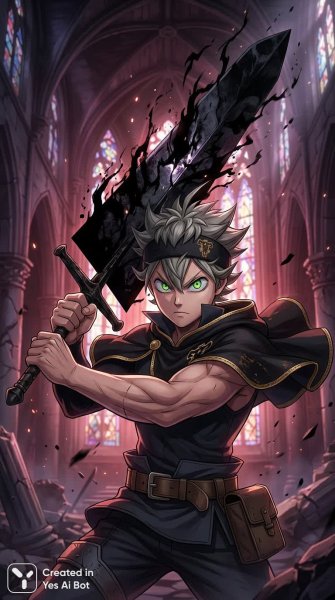 Аста из Black Clover: Эпичная битва в разрушенном соборе. Генерация из нейронной сети Nano-Banana