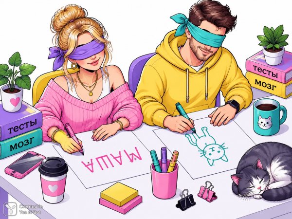 Неровные буквы и забавный рисунок кошки: проверка на внимательность. Изображение из нейросети Sora Image