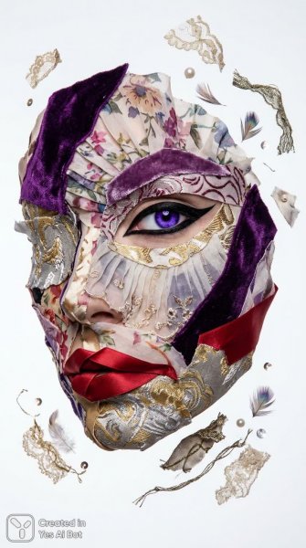 Изысканный образ: фрагментарное лицо из шелка и кружева. Картинка из нейросети Нано Банана