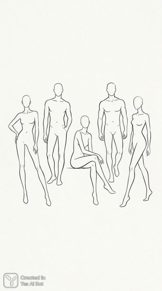 Монохромная иллюстрация модных силуэтов и поз. Картинка из нейронной сети NanoBanana