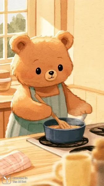 Уютное утро медведя: волшебство акварели на детской кухне. Нейронная сеть Миджорни