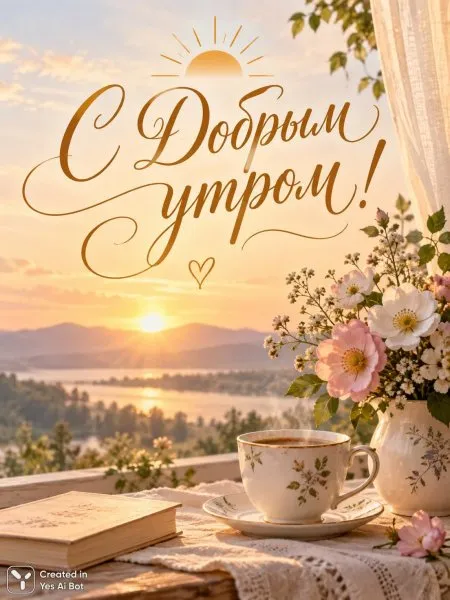 Доброе утро в нежных тонах и изящной каллиграфии. Изображение из нейросети Sora